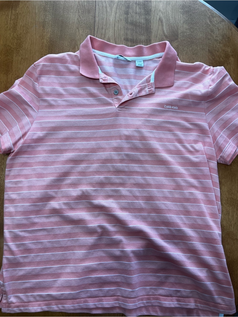 Calvin Klein Pink and White Striped Polo Shirt
